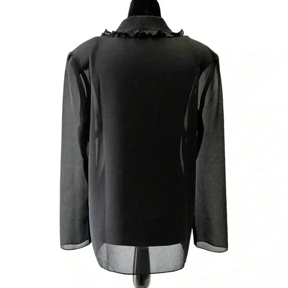 Vintage Marsellis Sheer Blouse Ruffle Collar Open Long Sleeve Black Medium - Picture 2 of 14